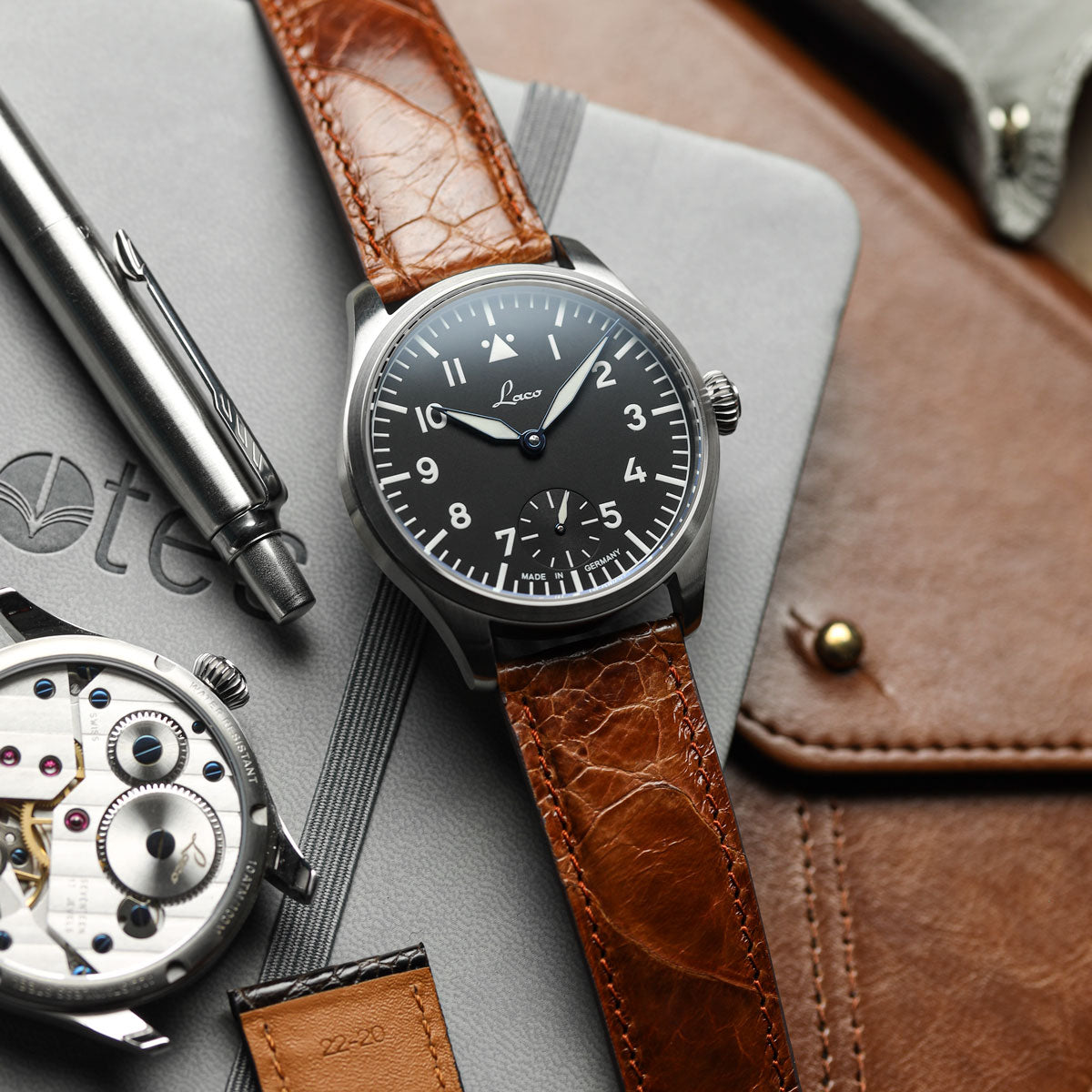 Durbuy Ostrich Leg Handmade Leather Watch Strap - Gloss Cognac Brown