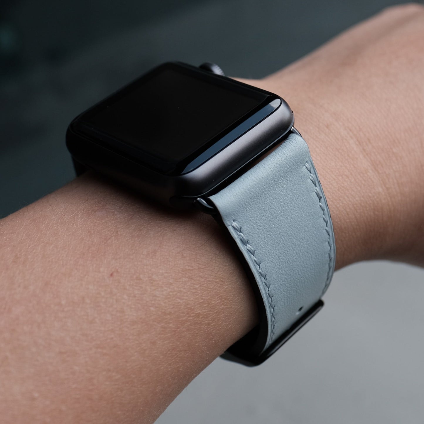 Élégant Bracelet en Cuir de Luxe pour Apple Watch - Bleu Pois