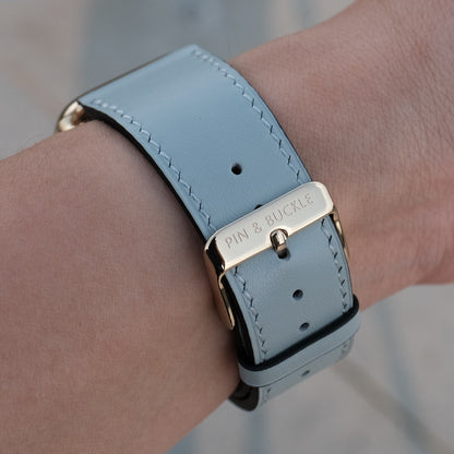 Élégant Bracelet en Cuir de Luxe pour Apple Watch - Bleu Pois