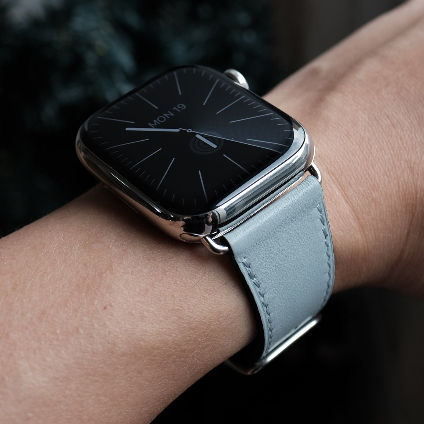Élégant Bracelet en Cuir de Luxe pour Apple Watch - Bleu Pois