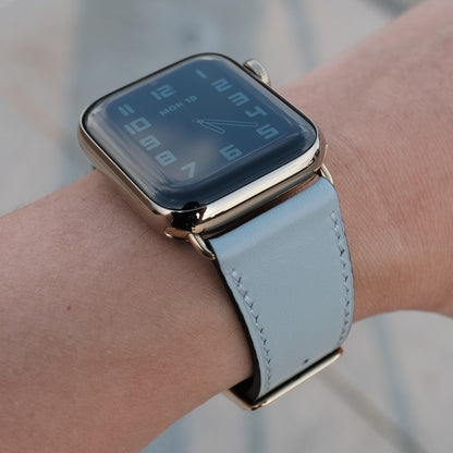 Élégant Bracelet en Cuir de Luxe pour Apple Watch - Bleu Pois