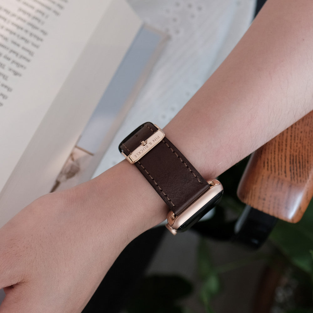 Élégante bandoulière en cuir de luxe pour Apple Watch - Couleur café mocha