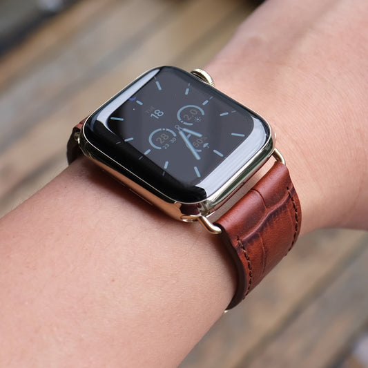 Nouvelles Bracelets en Cuir Embossé pour Apple Watch – Éclat Mahogany