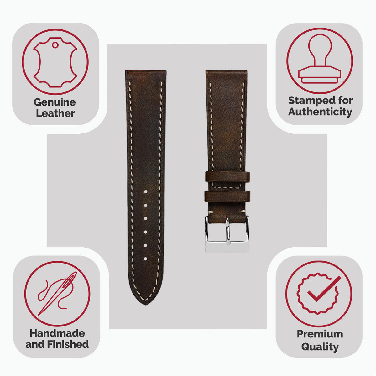 Rochefort Flat Patina Calf Leather Watch Strap - Fauve
