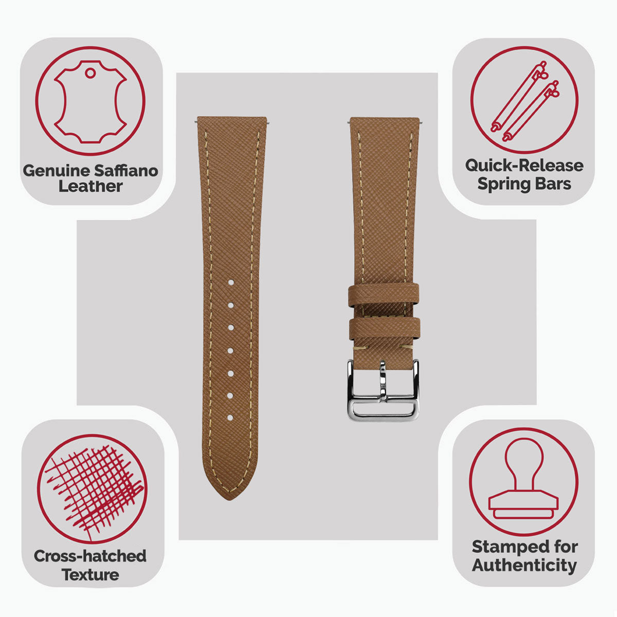 Brixham Saffiano Leather Watch Strap - Elegant Tan Accessory