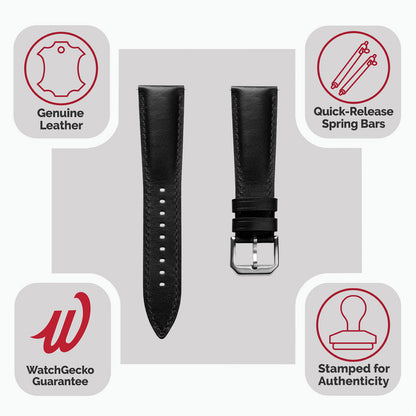 Tenby Genuine Leather Watch Strap – Elegant Black Padded Design