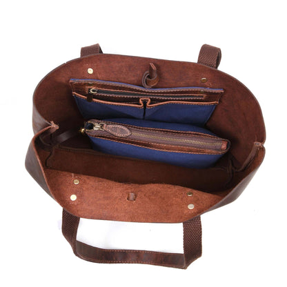 Tolredo - Brown Leather Tote Bag with Leather Closure