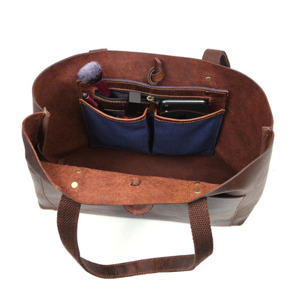 Tolredo - Brown Leather Tote Bag with Leather Closure