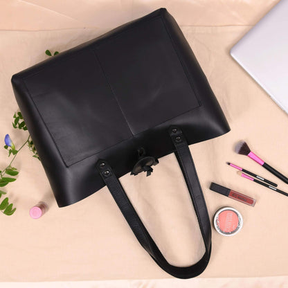 Tolredo - Black Leather Tote Bag with Leather Closure