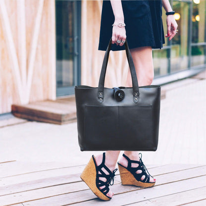 Tolredo - Brown Leather Tote Bag with Leather Closure