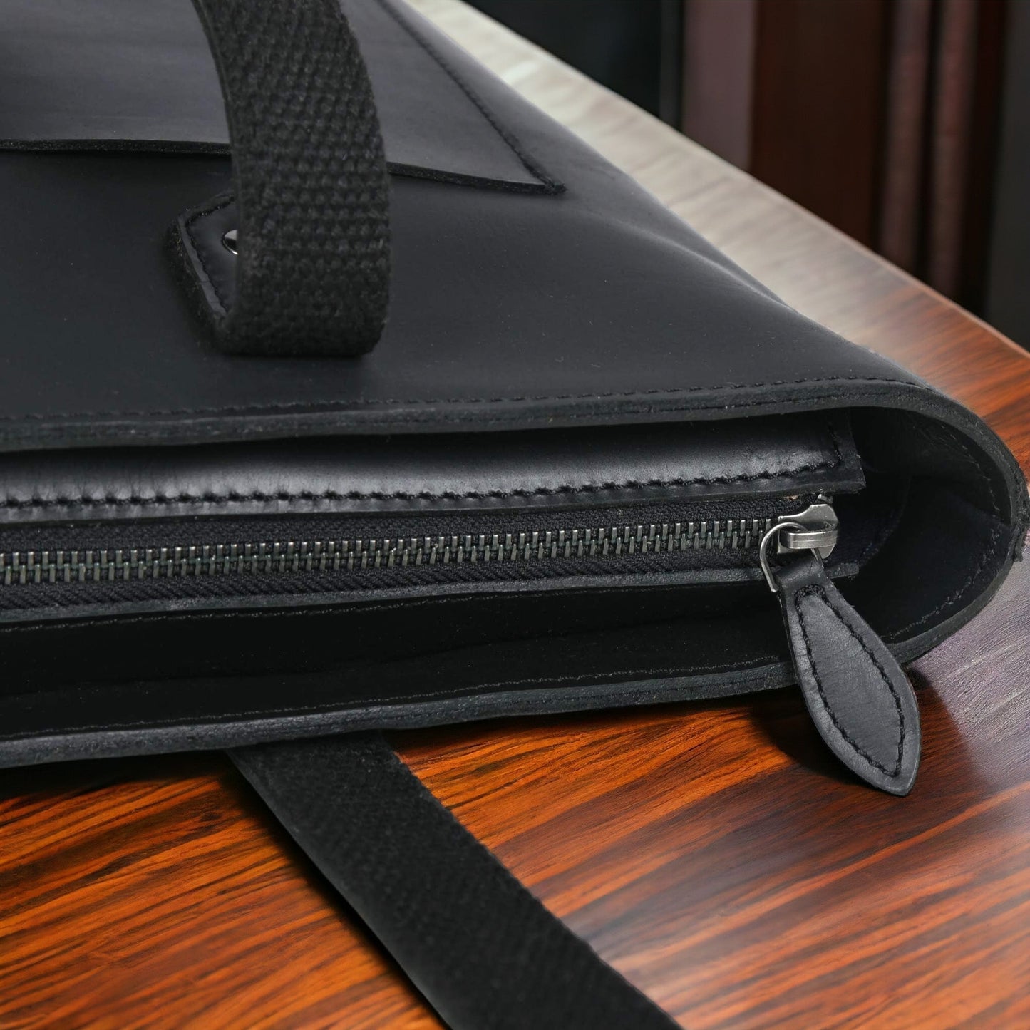 Classic Black Leather Tote Bag