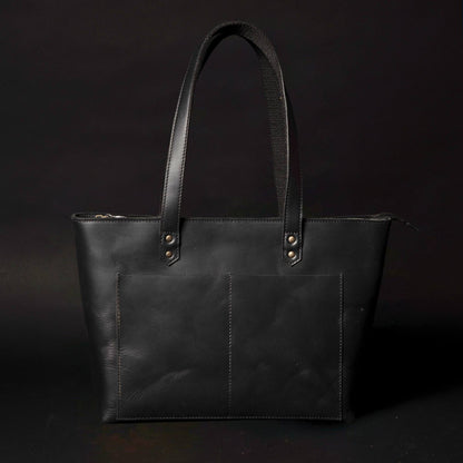 Classic Black Leather Tote Bag