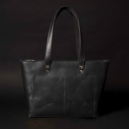 Classic Black Leather Tote Bag