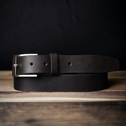 The Crest Belt - Slim Black 100% Full-Grain Leather Belt