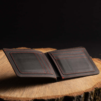 The Poseidon Wallet - Black Full-Grain Leather Wallet with Blue Stitching