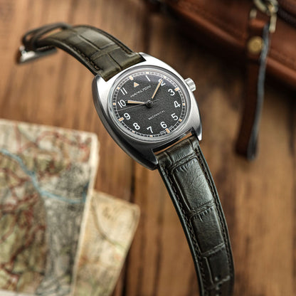 Bracelet de Montre en Cuir Artisanal Louvain Croc - Vert Olive Élégant