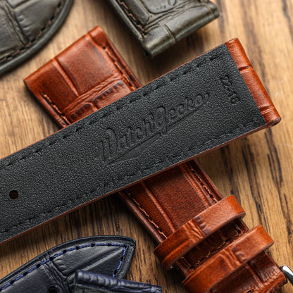 Bracelet de Montre en Cuir Artisanal Louvain Croc - Vert Olive Élégant