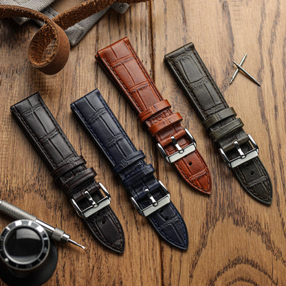 Bracelet de Montre en Cuir Artisanal Louvain Croc - Vert Olive Élégant