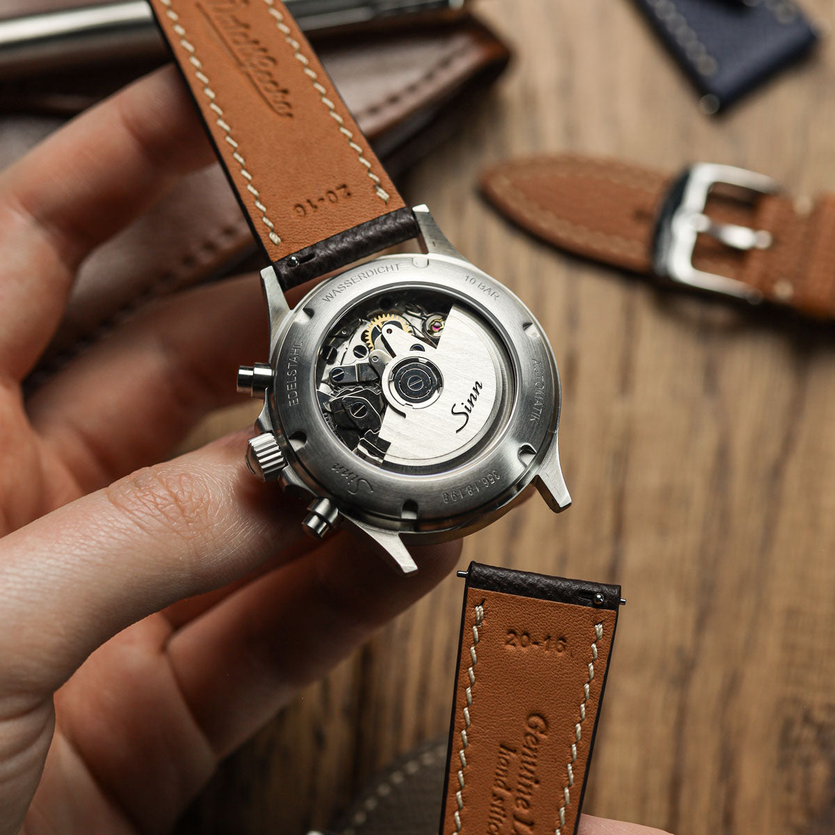 Hanley Textured Epsom Hand-Stitched Leather Watch Strap - Dark Brown