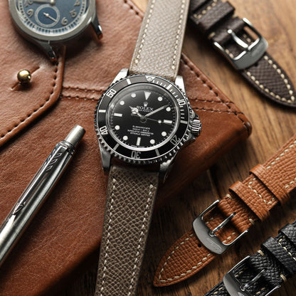 Hanley Textured Epsom Hand-Stitched Leather Watch Strap - Taupe