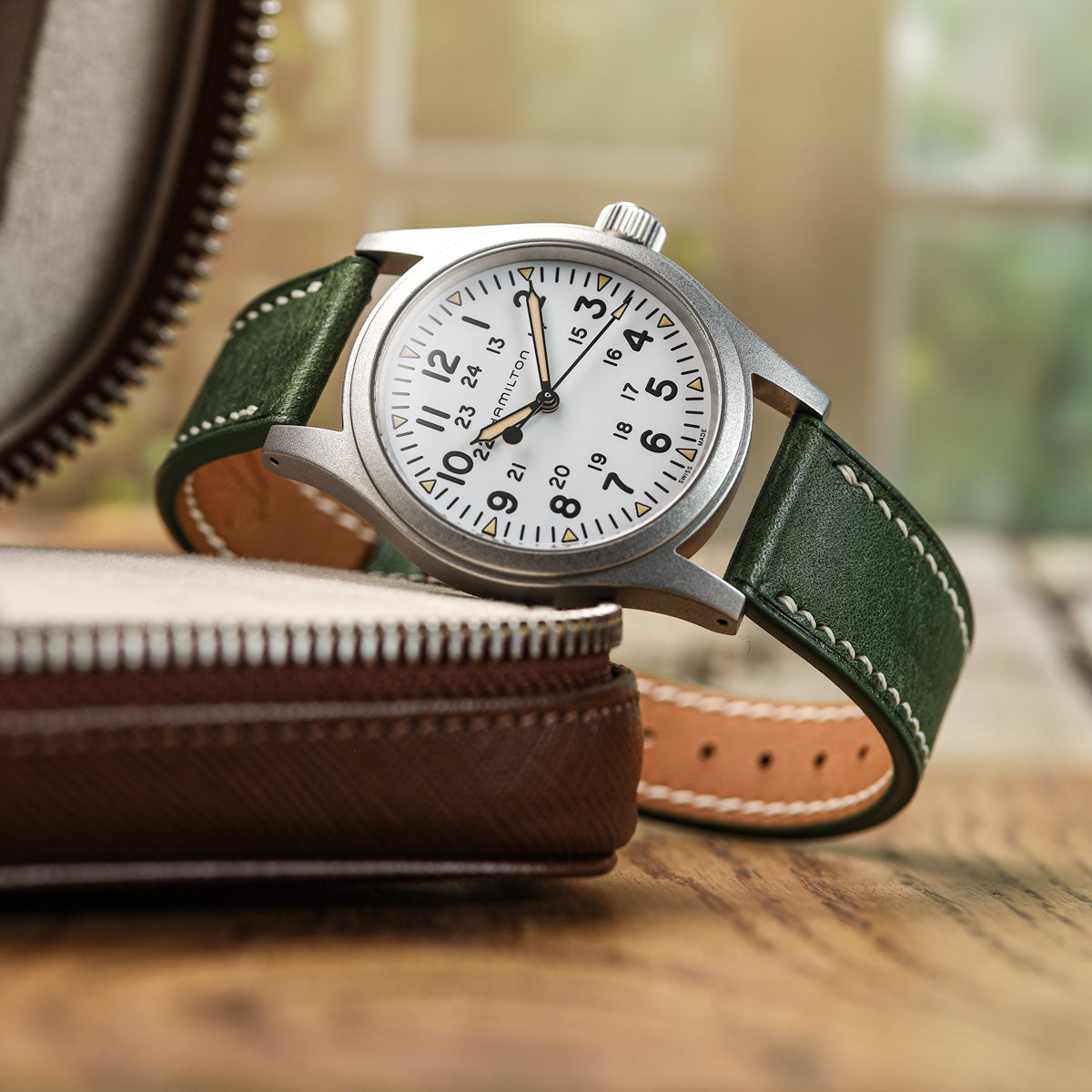 Bourton Hand-Stitched Genuine Italian Leather Watch Strap - Earth Green