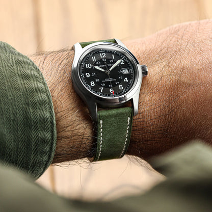 Bourton Hand-Stitched Genuine Italian Leather Watch Strap - Earth Green