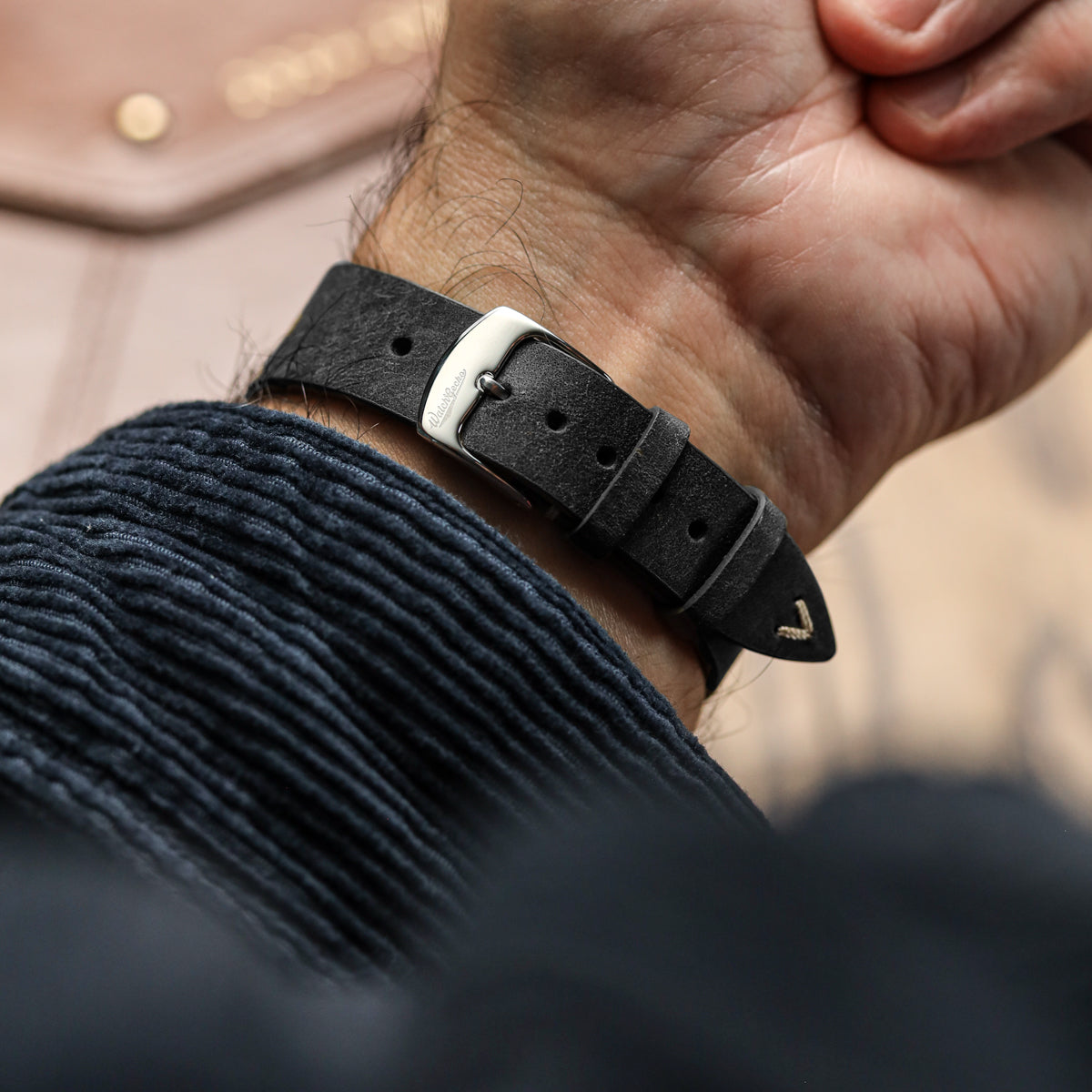 Badalassi Carlo Pueblo V-Stitch Genuine Italian Leather Watch Strap - Black