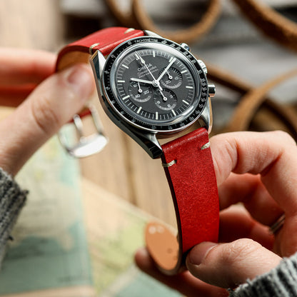 Badalassi Carlo Pueblo V-Stitch Genuine Italian Leather Watch Strap - Bright Red