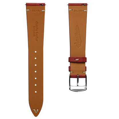 Badalassi Carlo Pueblo V-Stitch Genuine Italian Leather Watch Strap - Bright Red