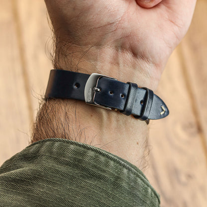 Cromford Horween Shell Cordovan Leather Watch Strap - Navy Blue