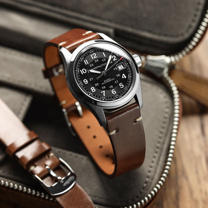 Bracelet de montre en cuir Shell Cordovan Horween Cromford de couleur marron foncé