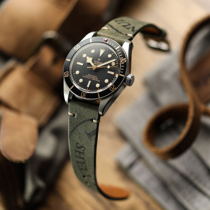 Newham Inverted Horween Shell Cordovan Watch Strap - Olive Green