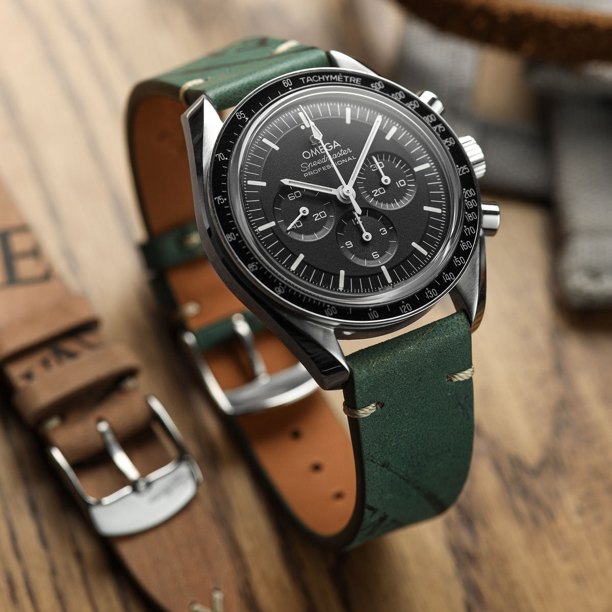 Newham Inverted Horween Shell Cordovan Watch Strap - Hunter Green