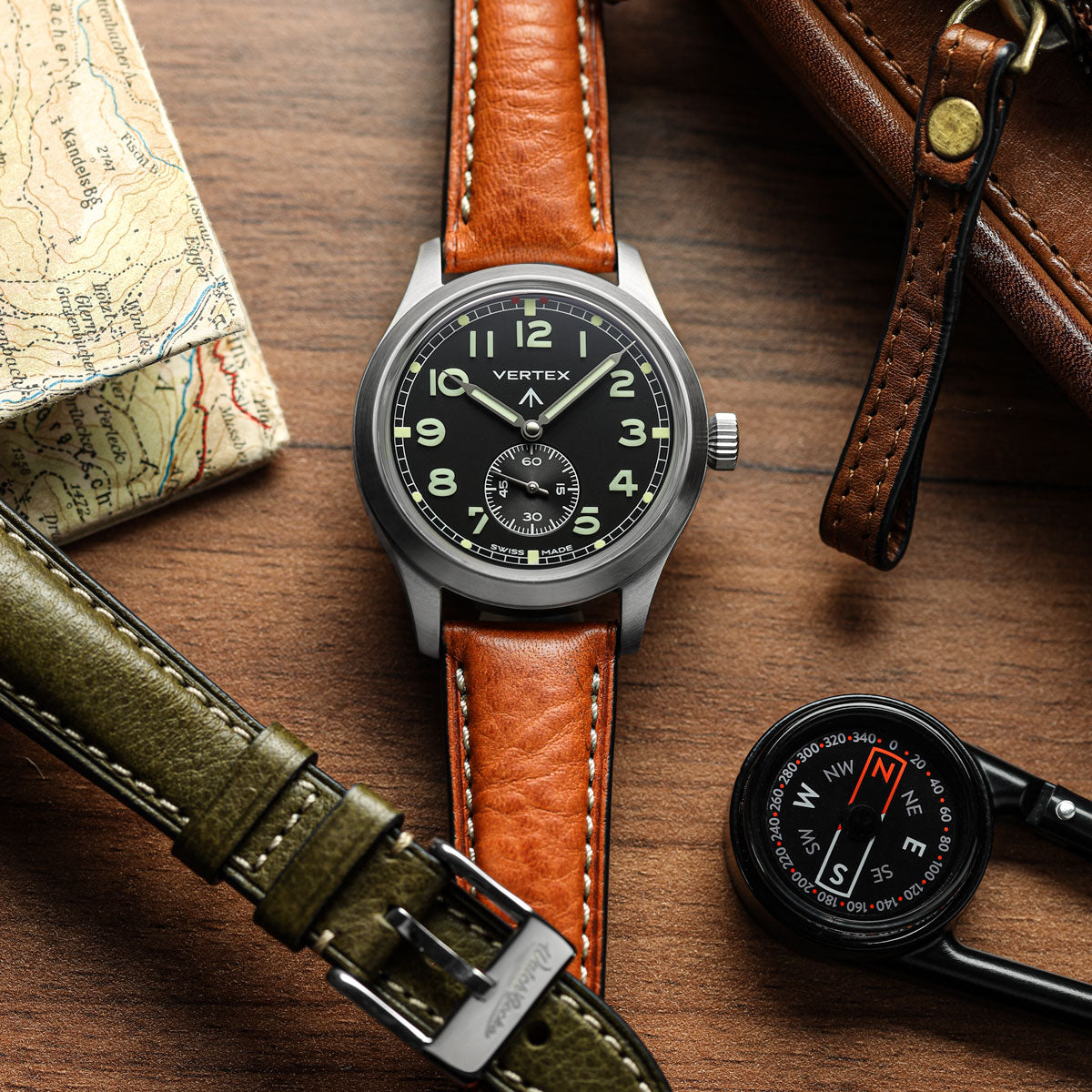 Original Highley Padded Minerva Italian Leather Watch Strap - Olive Green