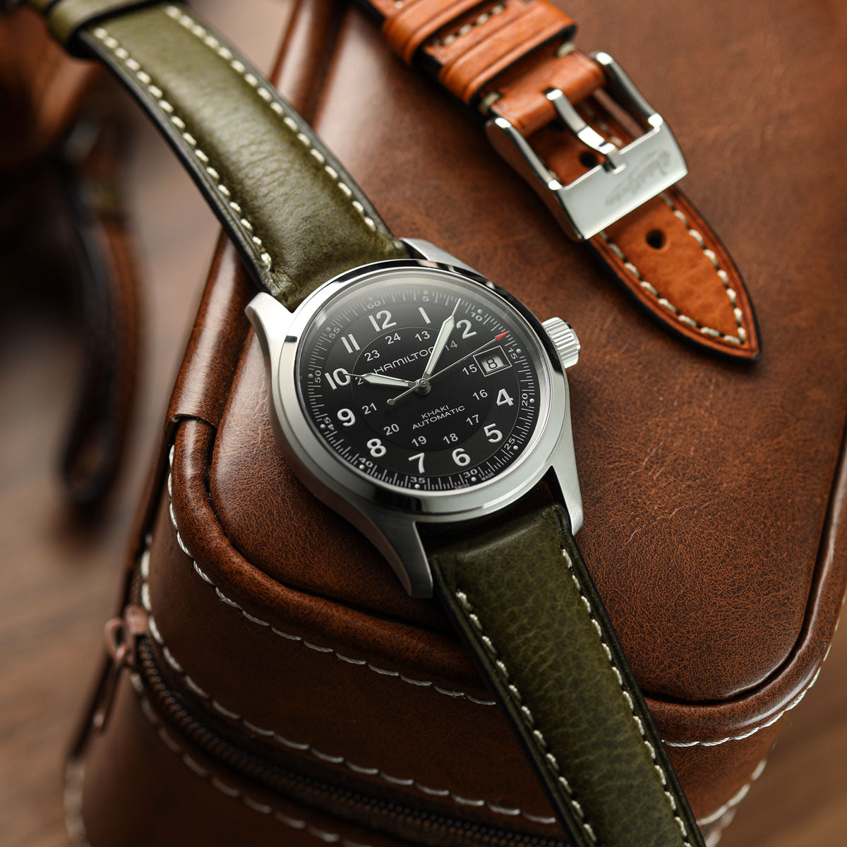 Highley Padded Minerva Italian Leather Watch Strap - Coral