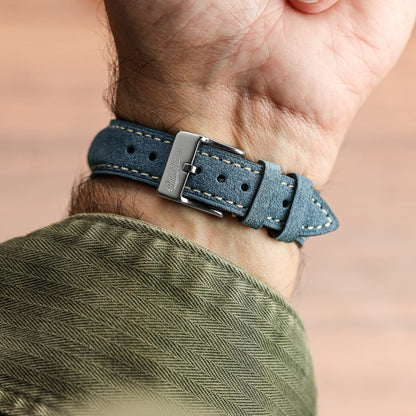 Original Highley Padded Suede Italian Leather Watch Strap - Indigo