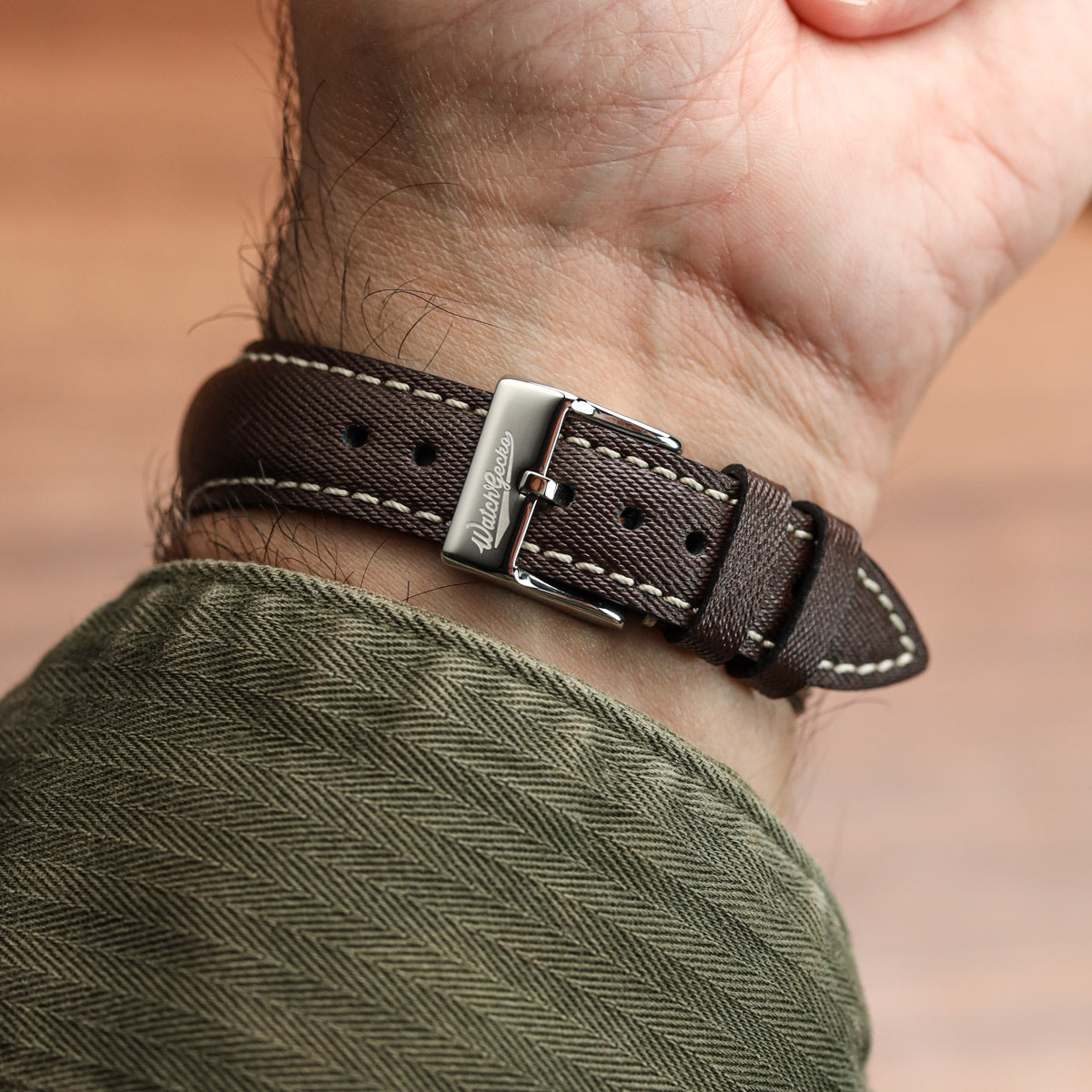 Original Highley Padded Denim Italian Leather Watch Strap - Brown