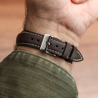 Original Highley Padded Denim Italian Leather Watch Strap - Brown