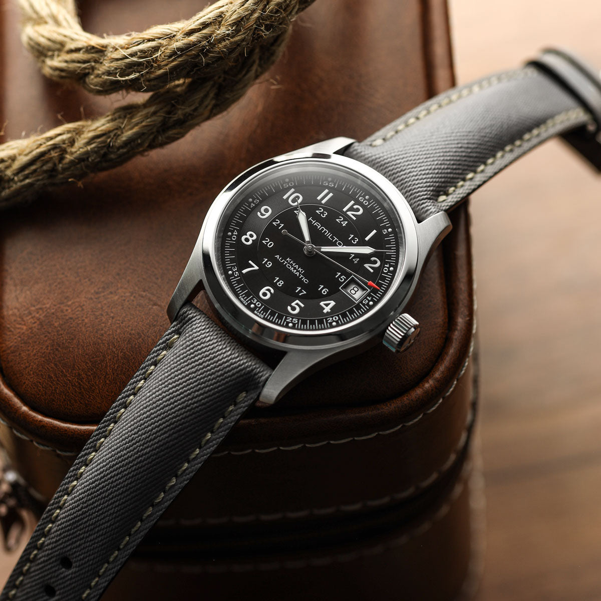 Original Highley Padded Denim Italian Leather Watch Strap - Black