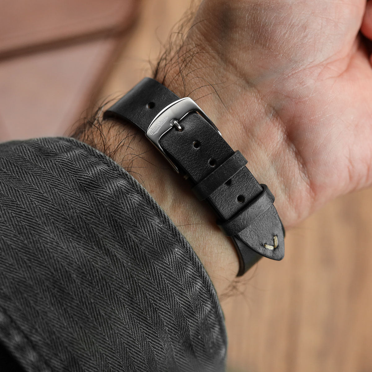 Genuine Horween Chromexcel® V-Stitch Leather Watch Strap - Chromexcel Black