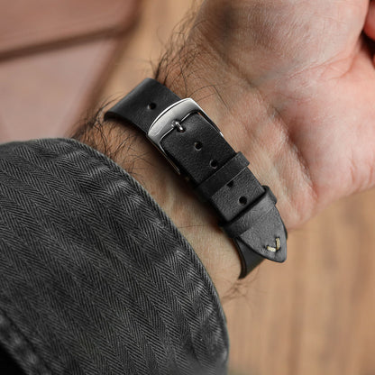 Genuine Horween Chromexcel® V-Stitch Leather Watch Strap - Chromexcel Black