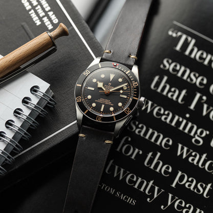 Genuine Horween Chromexcel® V-Stitch Leather Watch Strap - Chromexcel Black