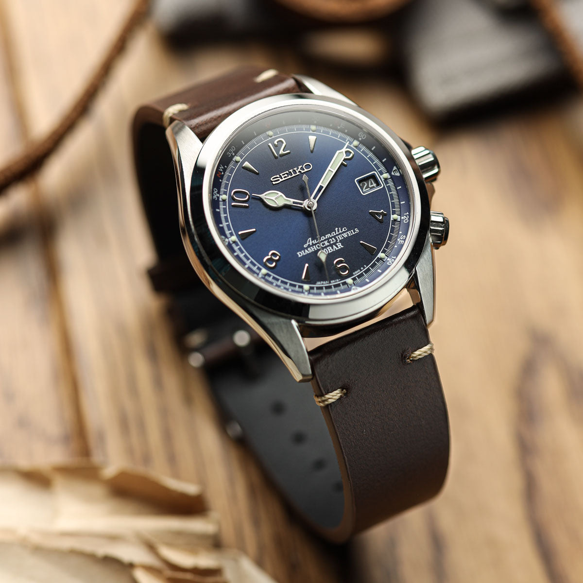 Genuine Horween Chromexcel® V-Stitch Leather Watch Strap - Chromexcel Dark Brown