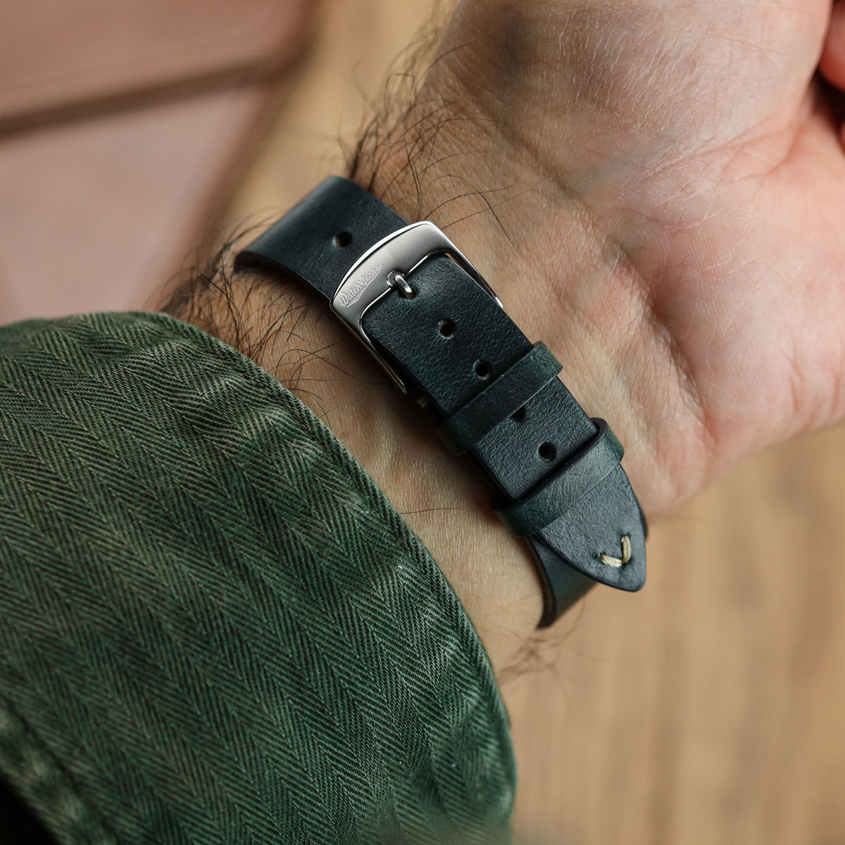 Genuine Horween Chromexcel® V-Stitch Leather Watch Strap - Chromexcel Seaweed Green