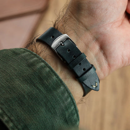 Genuine Horween Chromexcel® V-Stitch Leather Watch Strap - Chromexcel Seaweed Green