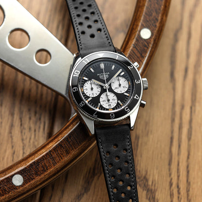 WatchGecko Missouri élégant en cuir perforé noir - Bracelet de montre sophistiqué