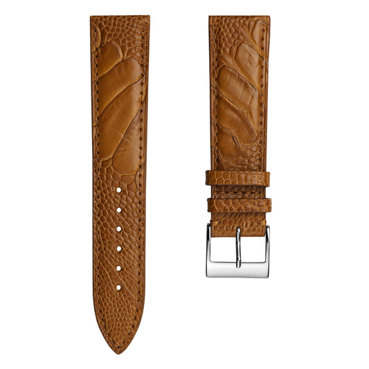 Tremendous Durbuy Ostrich Leg Handmade Leather Watch Strap - Elegant Matched Cognac Tone