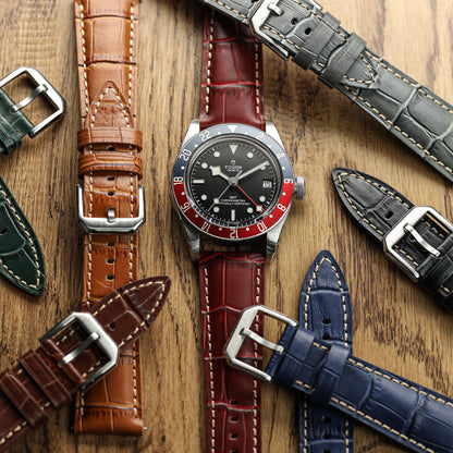 Bracelet pour montre en cuir véritable avec motif alligator Carolina - Noir Intense