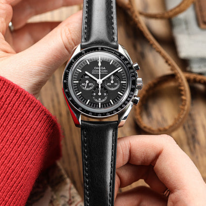 Tenby Genuine Leather Watch Strap – Elegant Black Padded Design