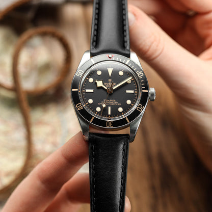 Tenby Genuine Leather Watch Strap – Elegant Black Padded Design